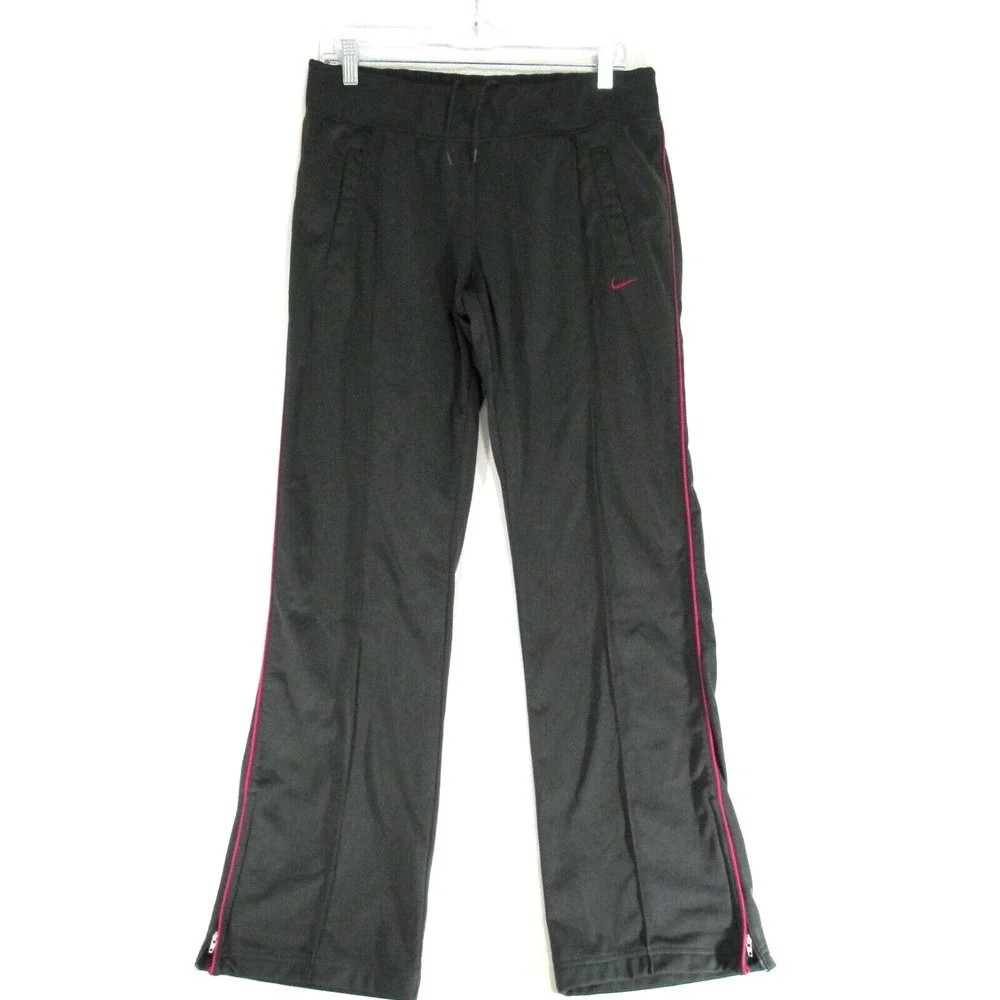 Nike Trackpants Womens SizeLarge Gray Mid Rise Pockets‎ Ankle Zip Drwastring